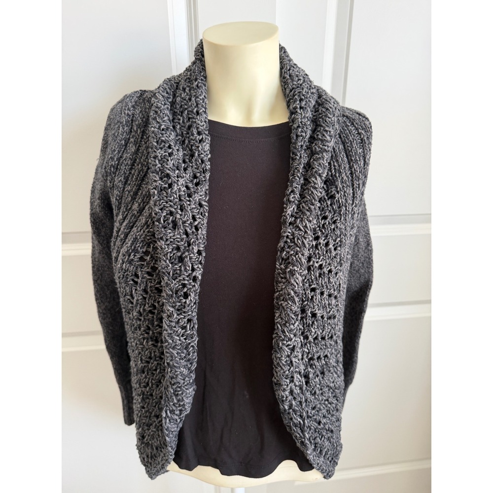 Eddie Bauer Womens Small Gray Marled Cotton Open Front Shawl Cardigan Sweater